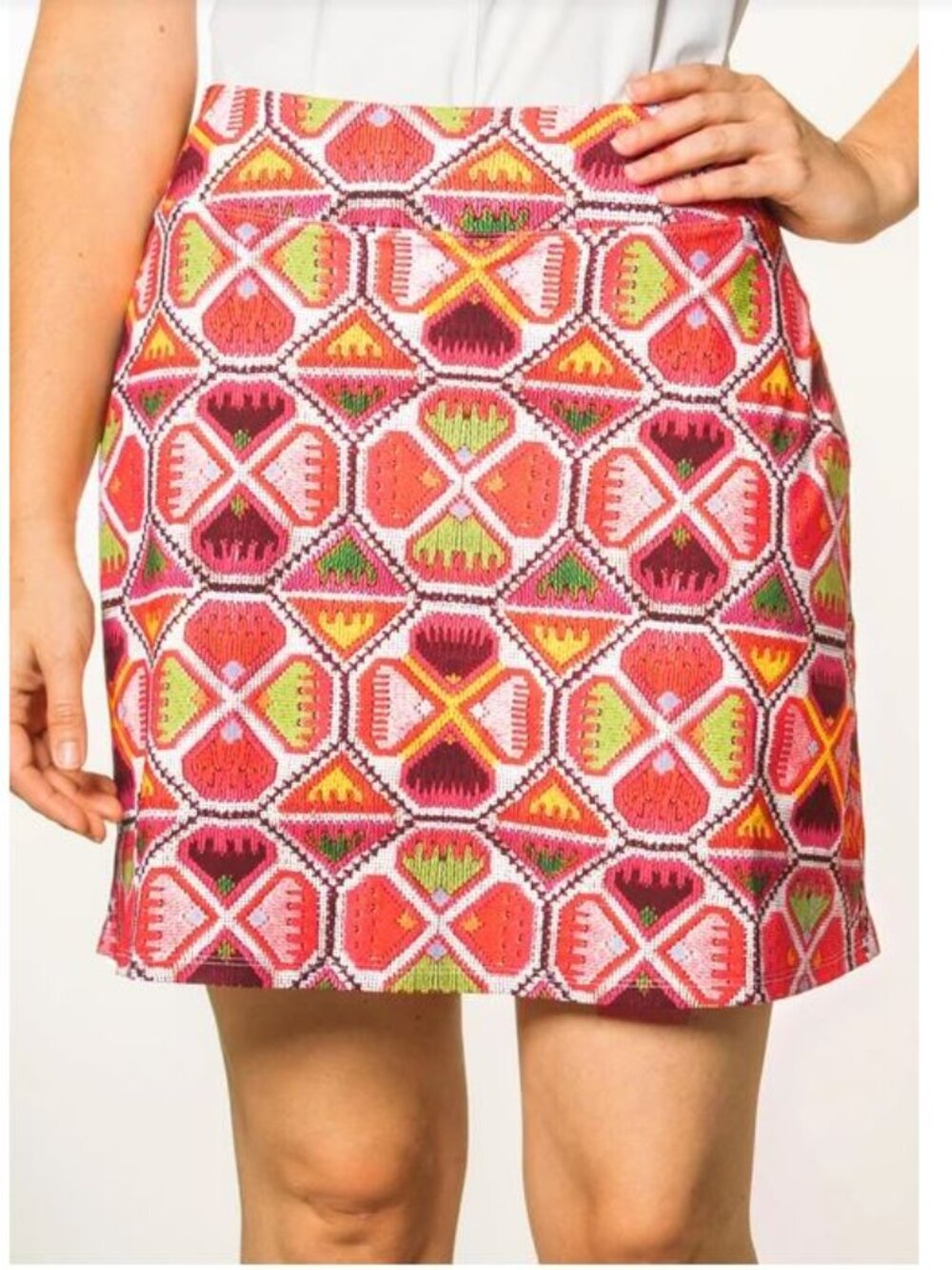 Foray Golf Pink Multicolor Geo Stitch Skirt 17" Women's Size XS